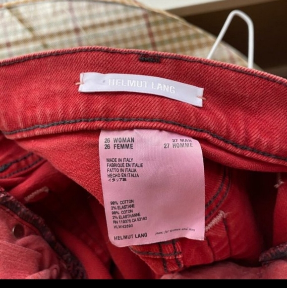 Helmut Lang Unisex Straight Leg Jeans in Red - Size: 27 (Men) 26 (Women's) - Picture 6 of 7